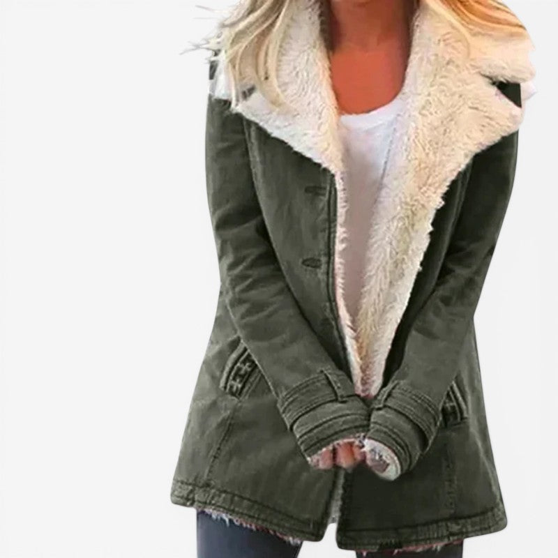 Manteau long pour femme à manches longues avec poches, col cranté classique, style chaud et raffiné