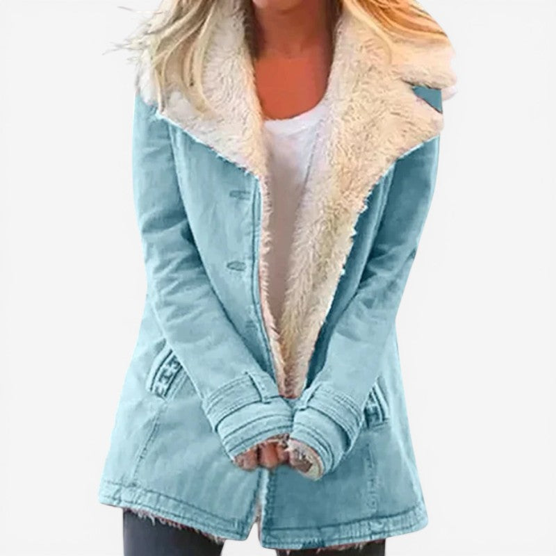 Manteau long pour femme à manches longues avec poches, col cranté classique, style chaud et raffiné