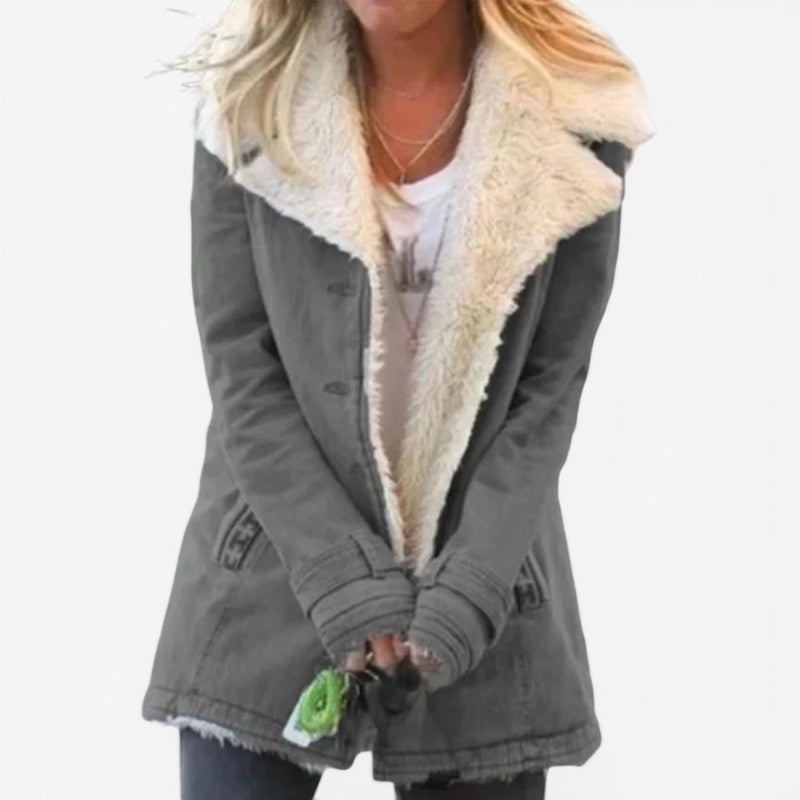 Manteau long pour femme à manches longues avec poches, col cranté classique, style chaud et raffiné
