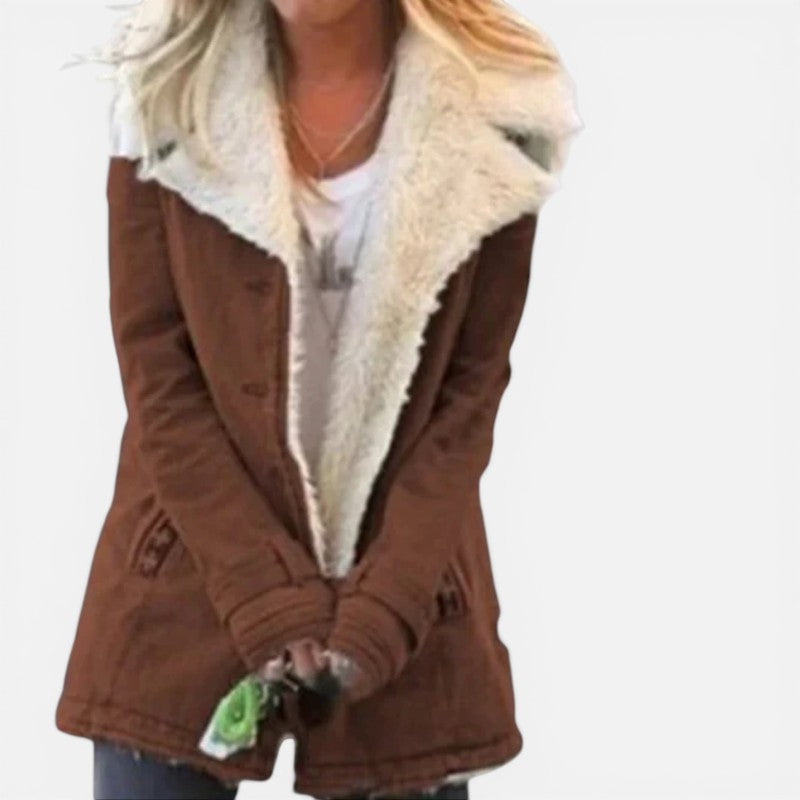 Manteau long pour femme à manches longues avec poches, col cranté classique, style chaud et raffiné