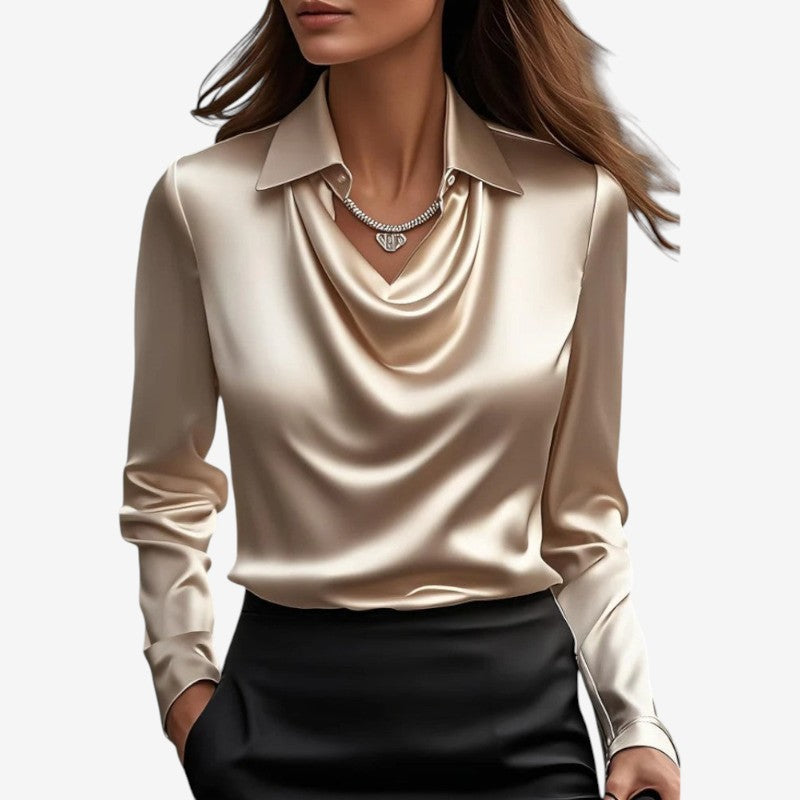 Womens Draped-Collar Long Sleeve Blouse