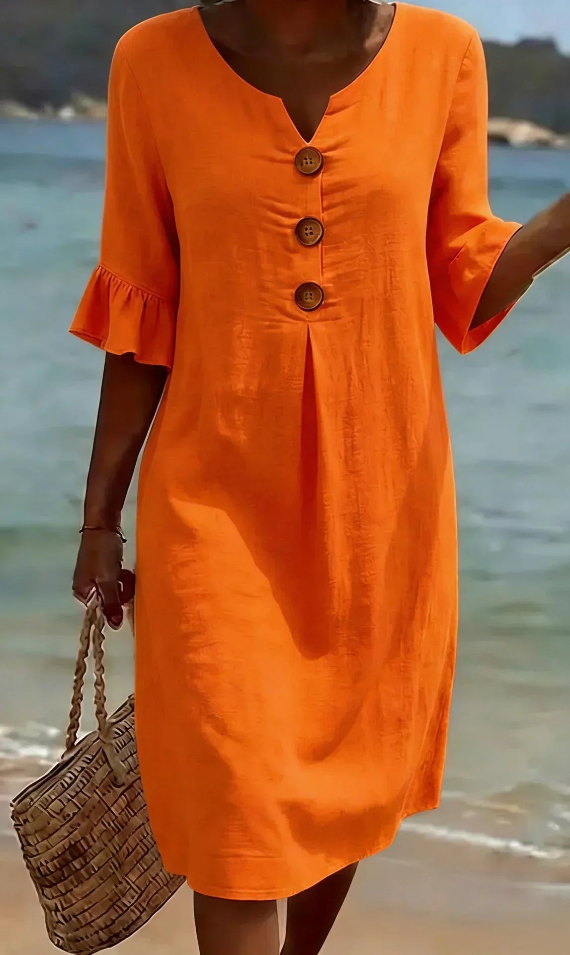 Casual Women's Linen Dress with Buttons