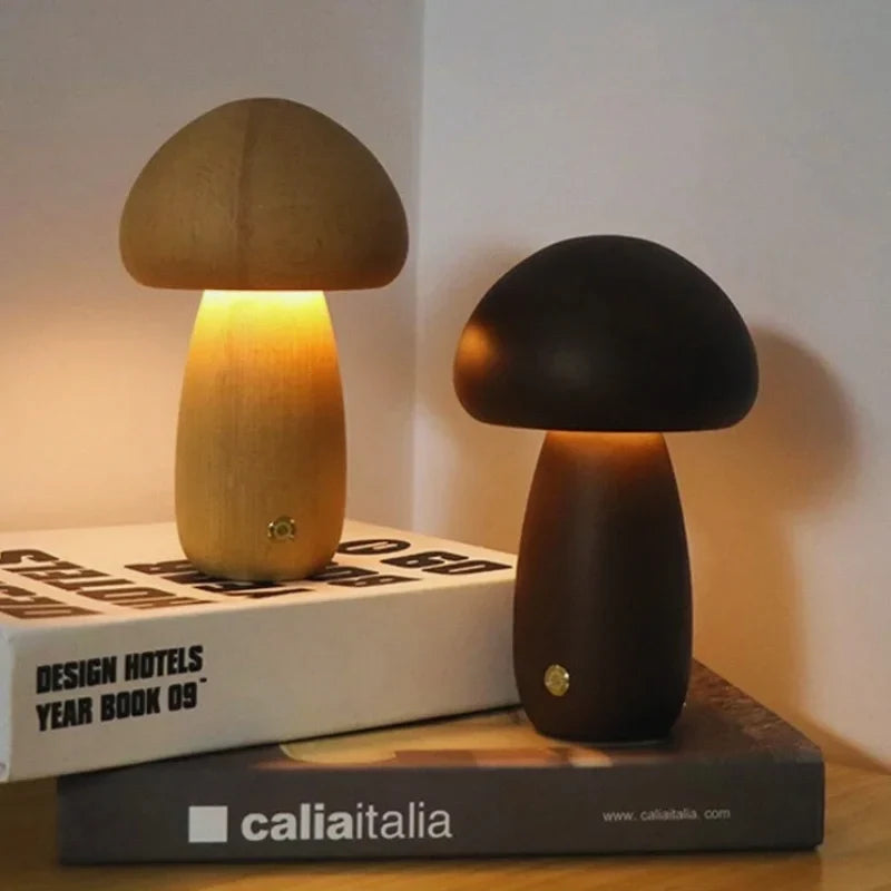Mushwood - Lámpara de mesa de madera con diseño de seta