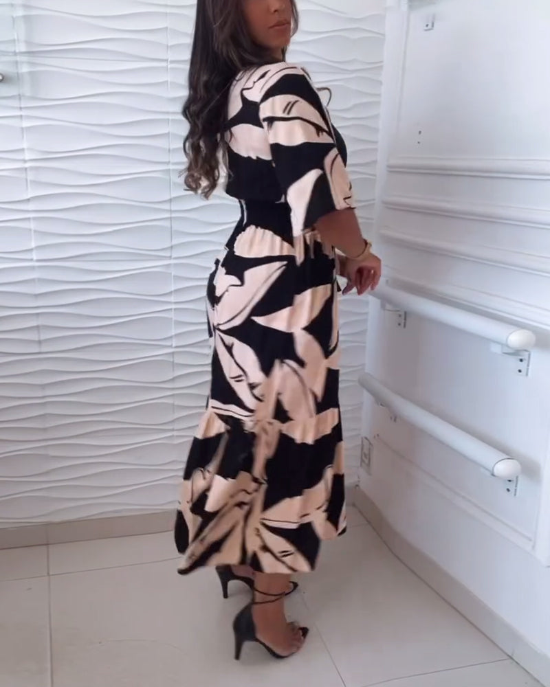 LuxeFlow™️  - Robe Femme Col V Imprimée