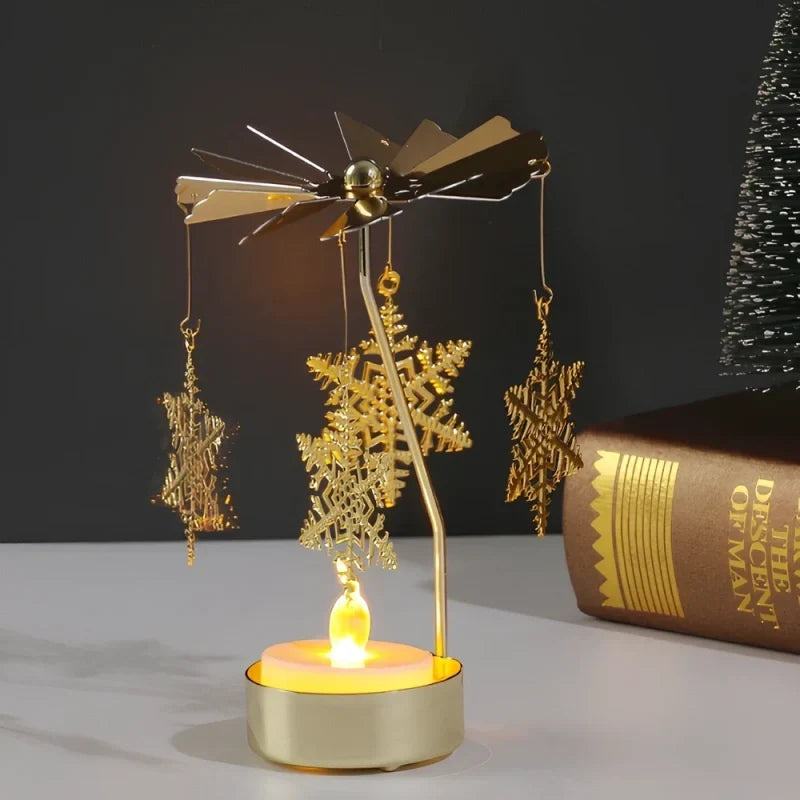 SpinGlow - Carrossel de velas em metal rotativo com ornamentos suspensos