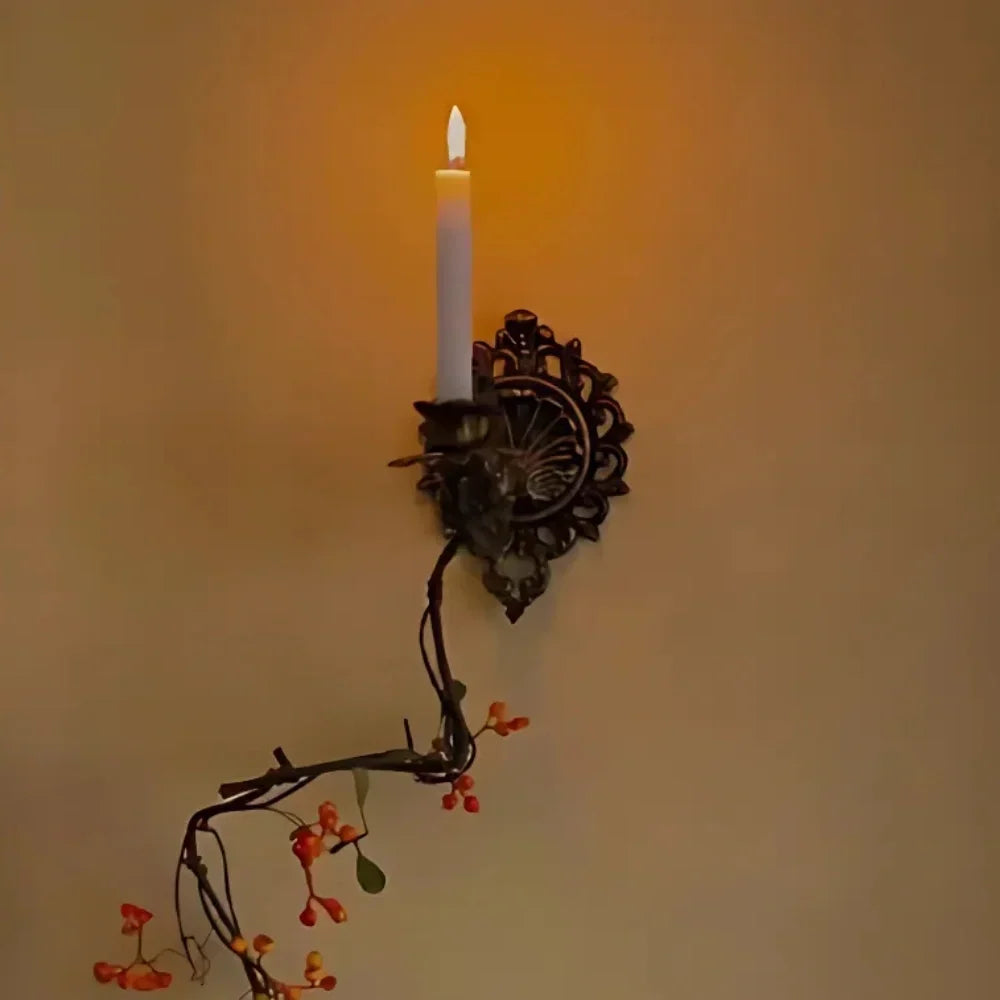 OrnateFlame - Wall Sconce With Forged Iron Design For Taper Candle