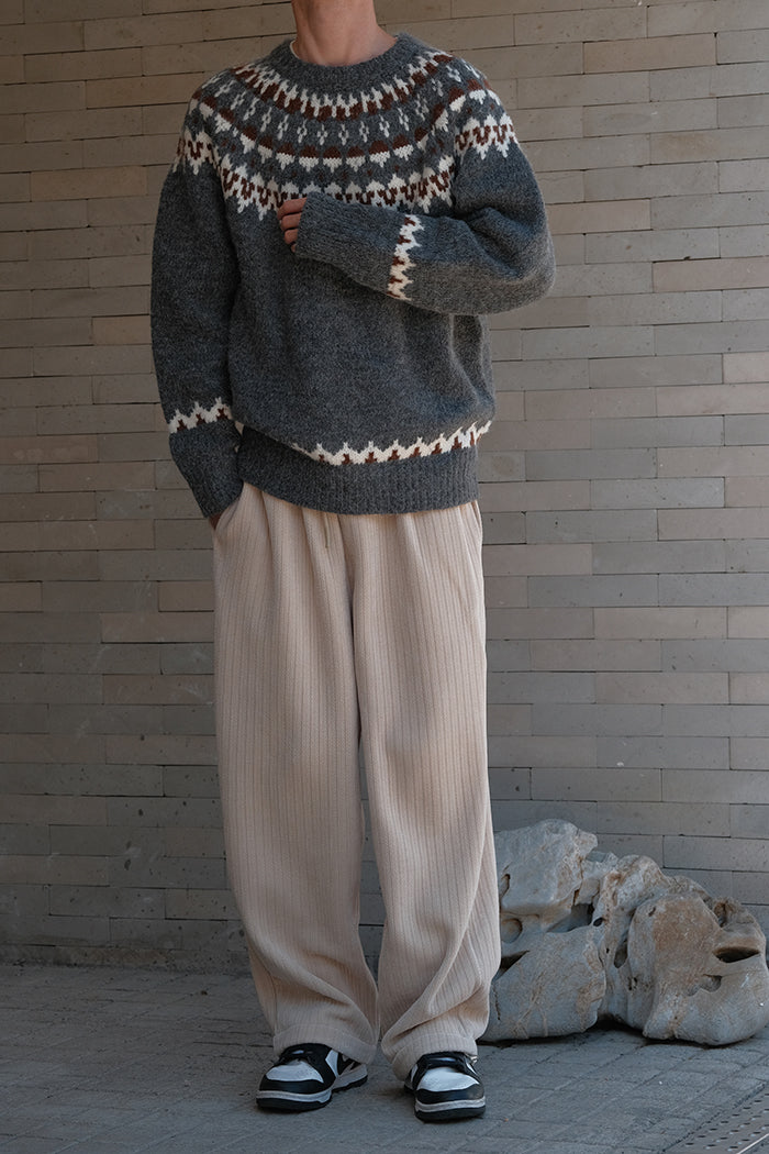 Lina - Pulover slim fit Fair Isle cu margini tricotate