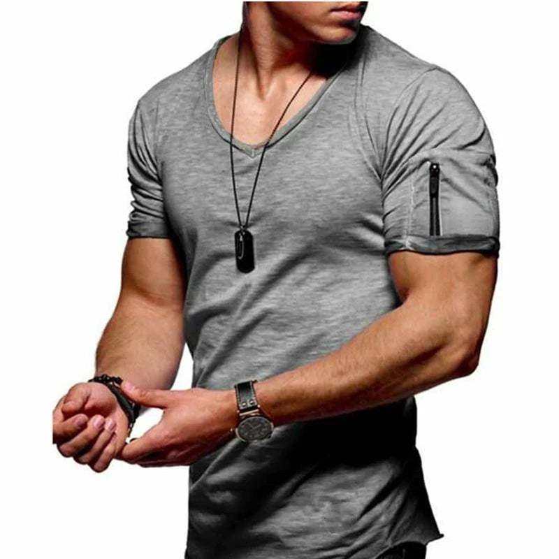 Harrie - Basic V-neck shirt with half sleeves