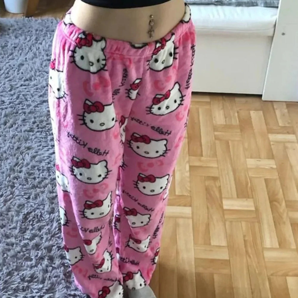 Grace - Pantalon ludique à imprimé chat avec coupe décontractée et taille élastique