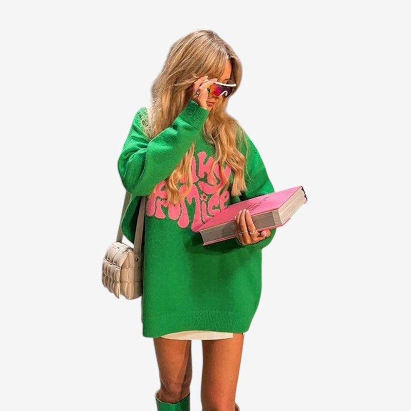 Beyonce - Robe pull mini à manches longues avec col rond et détails côtelés