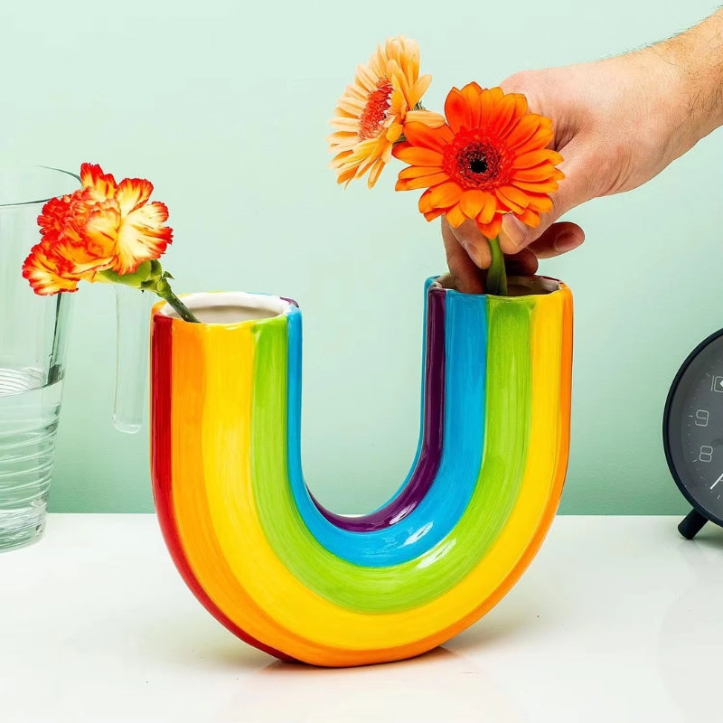BloomArc – Vase à fleurs en forme de U avec design arc-en-ciel