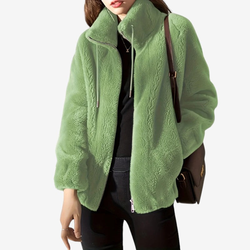 Giacca in pile da donna con collo alto e zip frontale