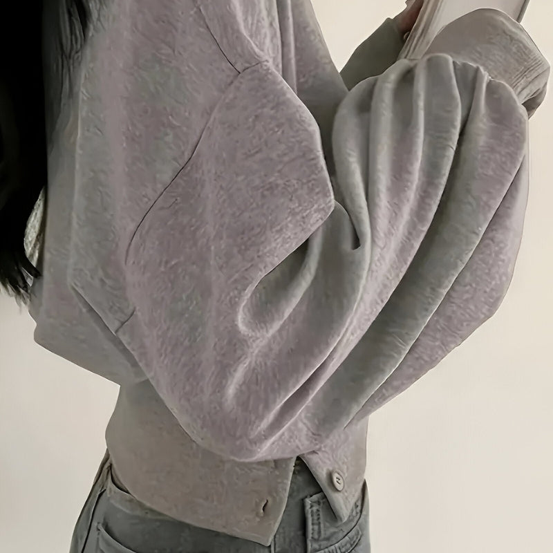 Lina – Sweater with Long Sleeves, Waist Buttons, and Ribbed Details