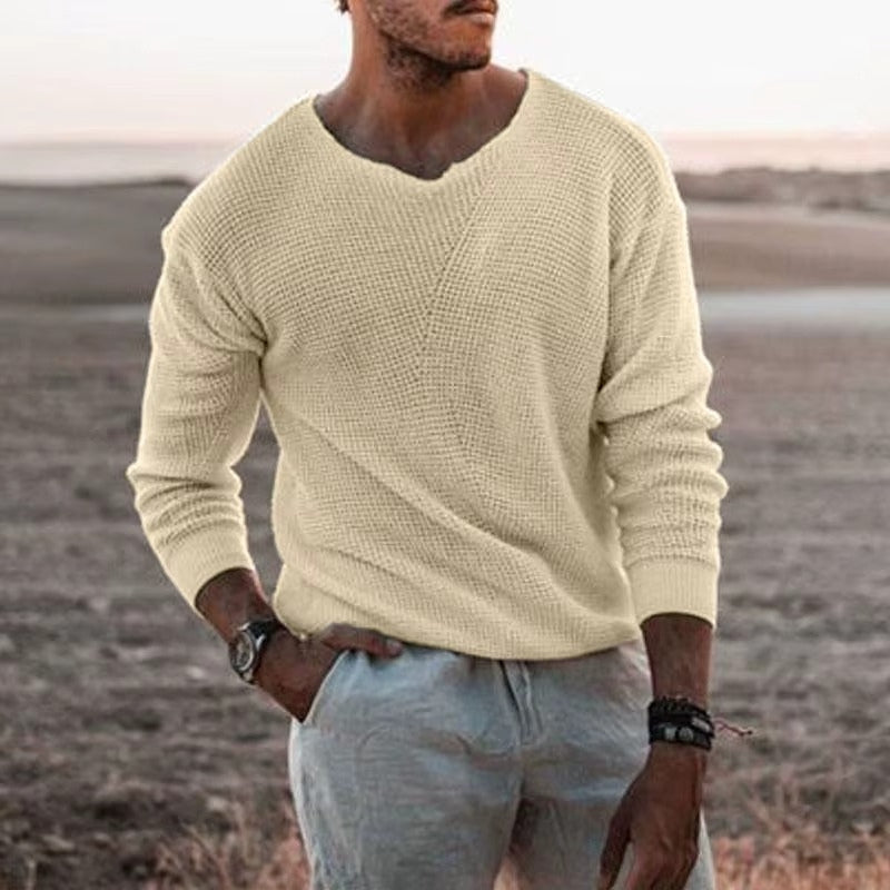 Sterling – Pulover cu mâneci lungi, decolteu în V și mâneci cu dungi