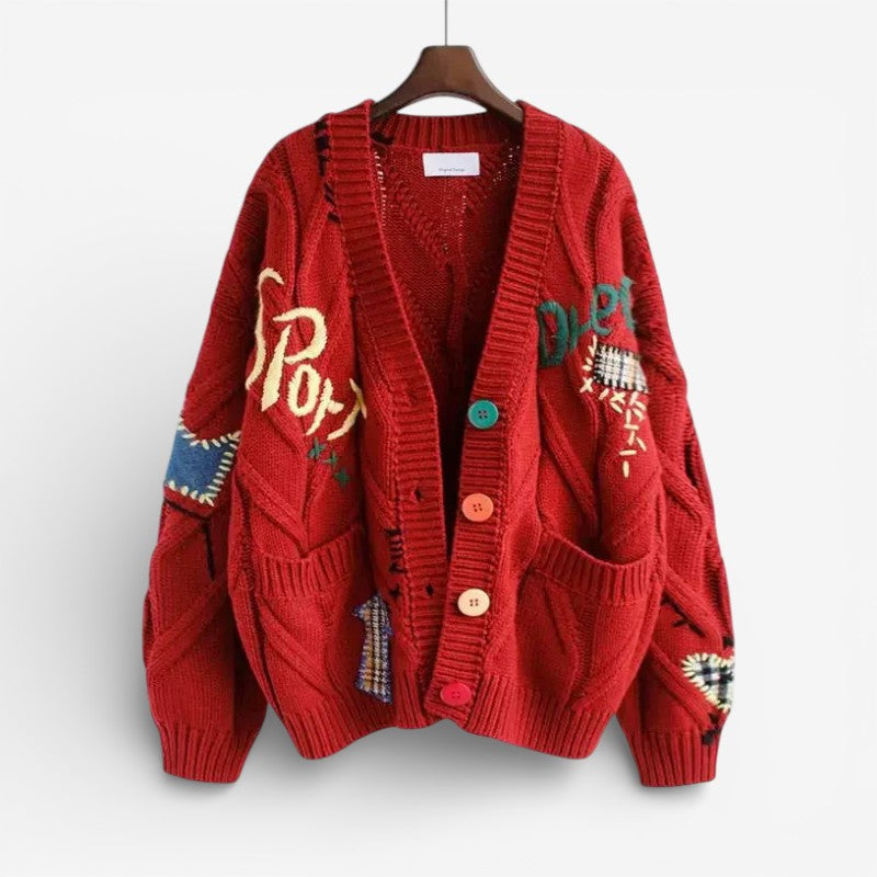 Freya – Loose Fit Printed Cardigan with Pockets and Long Sleeve