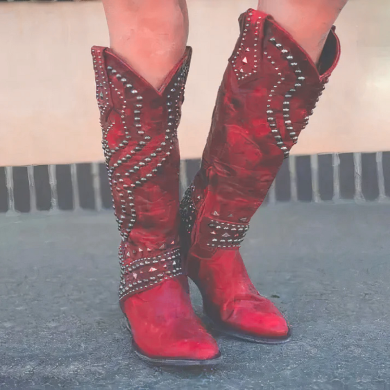 Harper - Knee High Boots with Decorative Beads Design