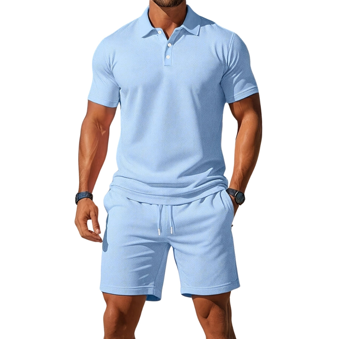 Leo - Set with short-sleeve polo shirt and shorts with adjustable waist