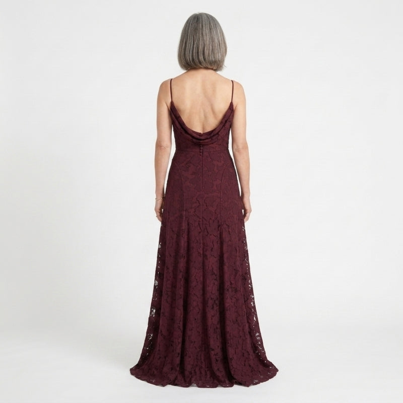 Abito lungo da donna in chiffon con fiocco sul retro