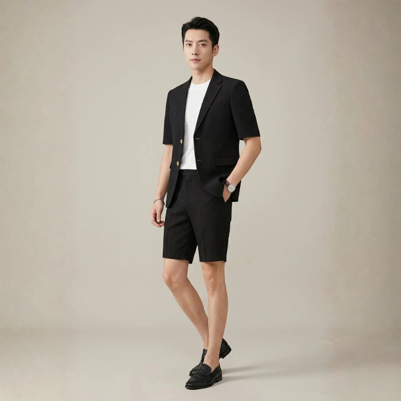 Completo da uomo in 2 pezzi con blazer a maniche corte e pantaloni