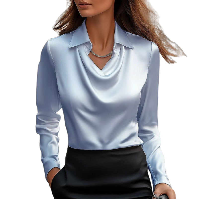 Elena – Bluzka slim fit z długim rękawem i kołnierzykiem zapinanym na guziki
