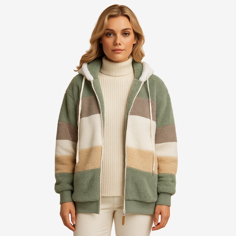 Quinn - Long sleeve zipper coat with adjustable hood