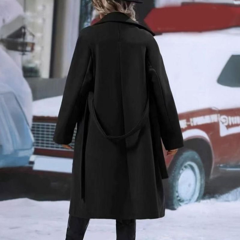 Cappotto da donna con cintura, collo a rever e maniche lunghe