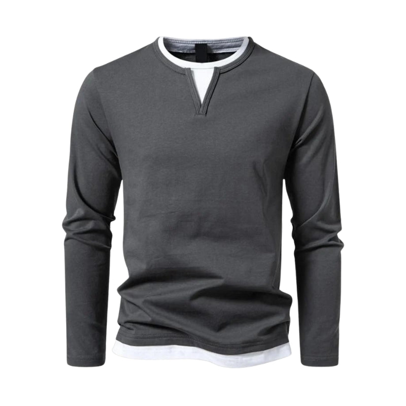 Julian – V-Neck Shirt with Double Weave Texture and Long Sleeves