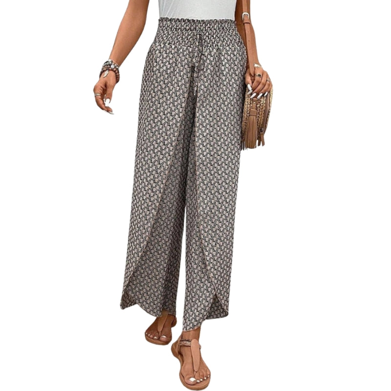 Alice – Wide-Leg Pants with Elastic Waist and Geometric Pattern