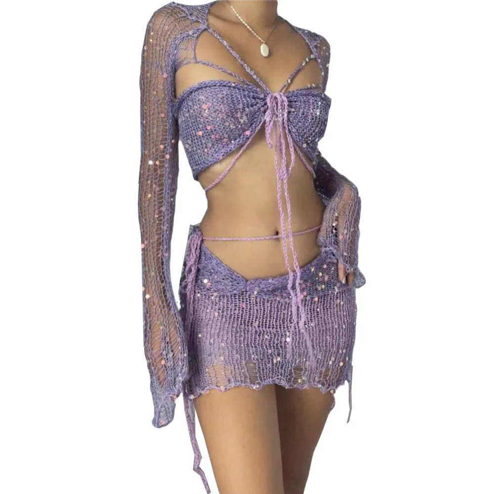 Clarissa – Set elegant de fustă și top scurt cu mâneci lungi