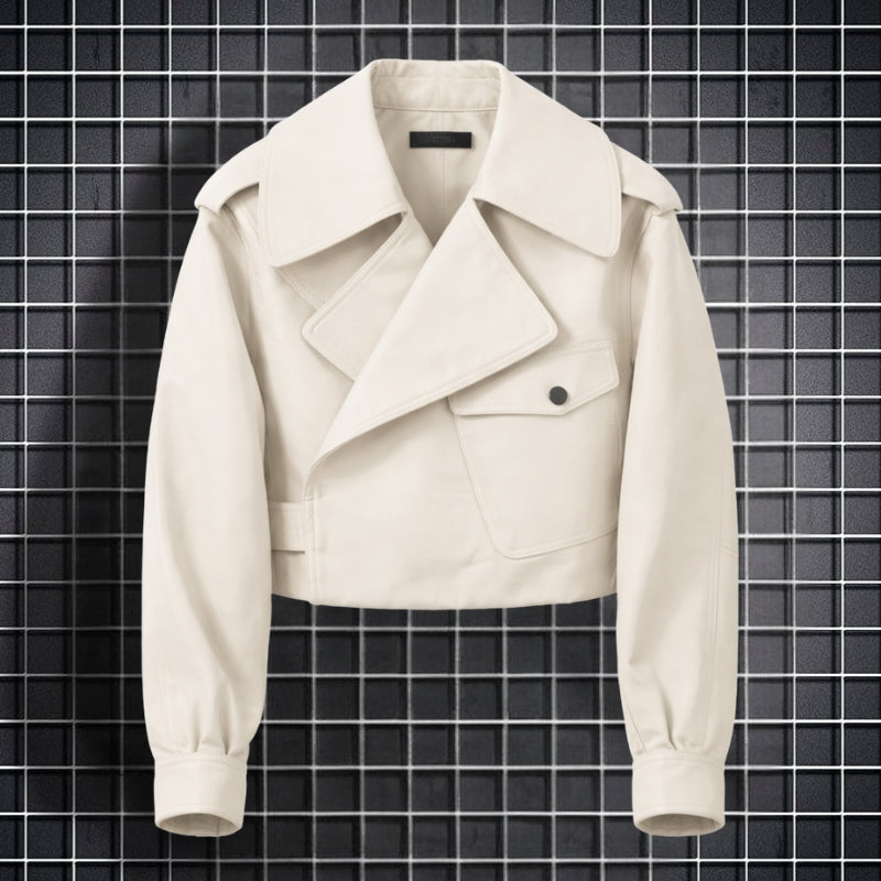 Elodie Giacca corta | Ecopelle premium, maniche lunghe e ampi revers | Tasca frontale, S–L