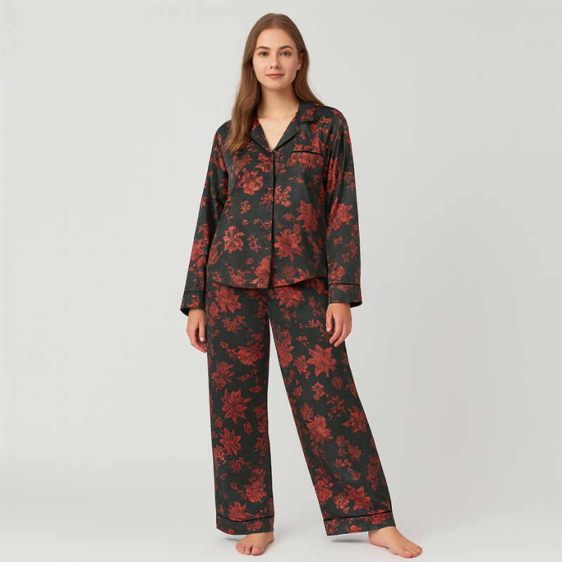 Riley - Set with floral print, V-neck, and long sleeves