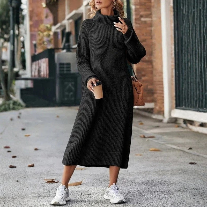 Amelia – Long sleeve sweater dress with high neck and slim fit