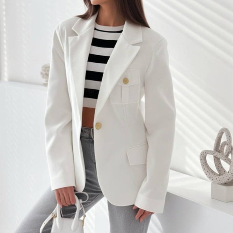 Daisy – Long Sleeve Lapel Collar Blazer with Buttons