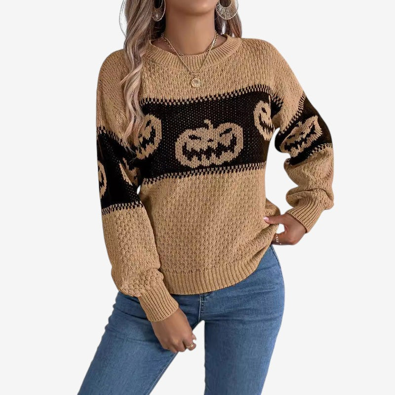 Womens Pumpkin Design Sweater for Halloween