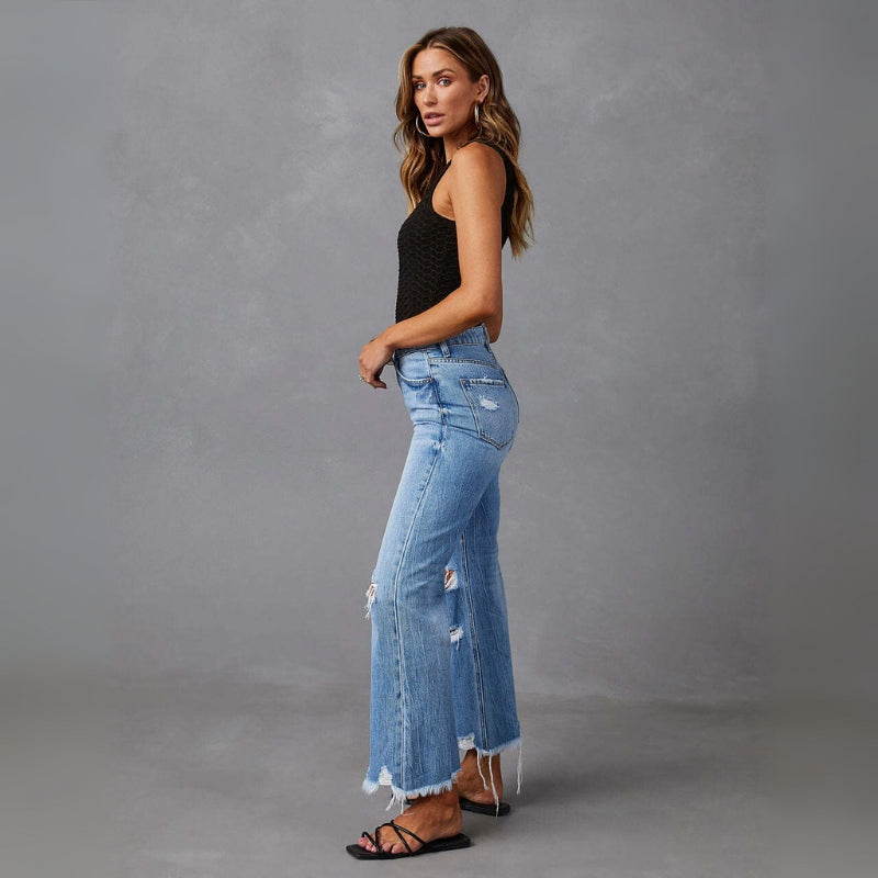 Madison – Pantaloni skinny cu talie înaltă și detalii uzate