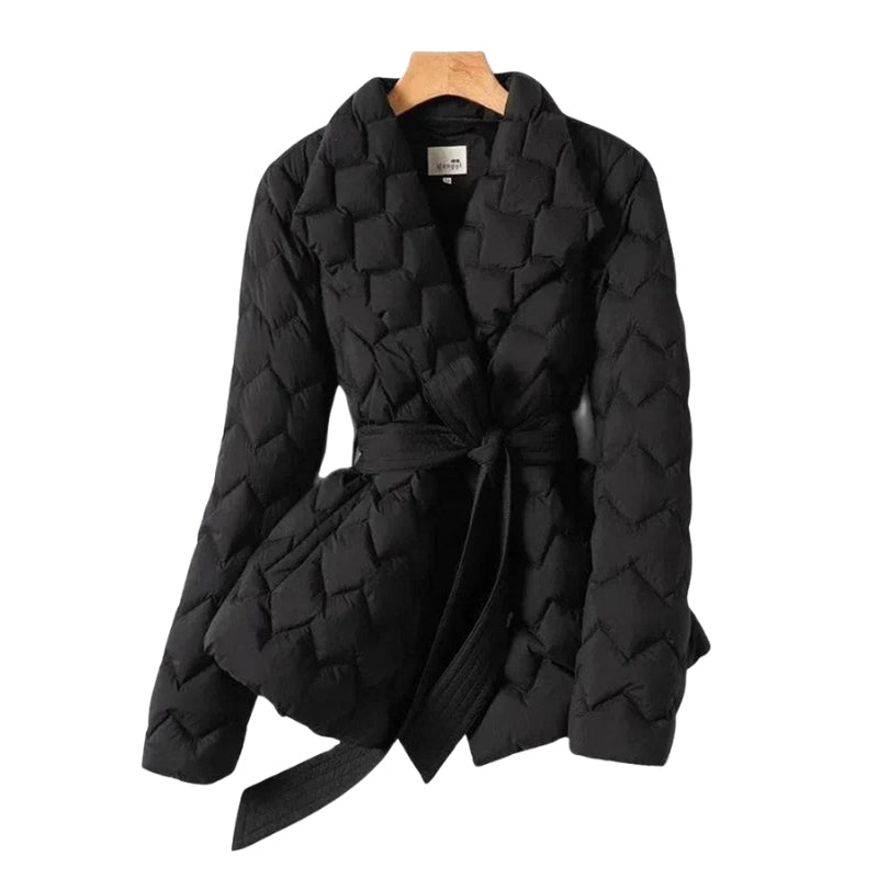 Penelope – Veste Matelassée à Carreaux avec Ceinture et Fermeture Croisée