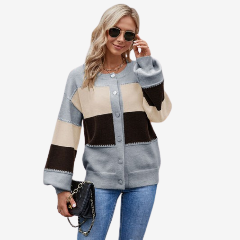 Marvella - Long Sleeve Crew Neck Cardigan With Button Closure