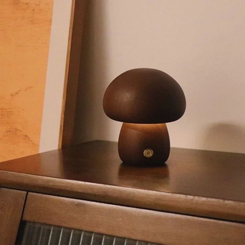 Mushwood - Lámpara de mesa de madera con diseño de seta