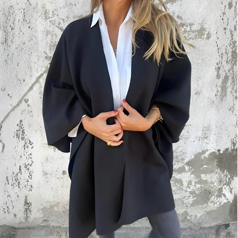 Skylar - Oversized pončo s dlouhým rukávem a zavinovacím designem