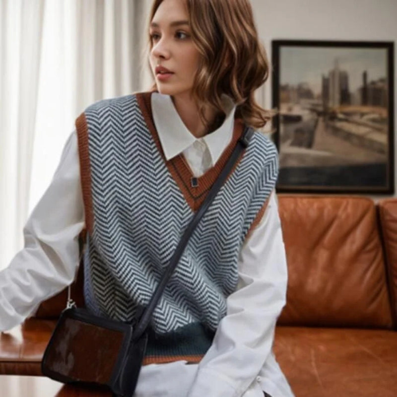 Elvira – Pull sans manches à motif zigzag avec col en V