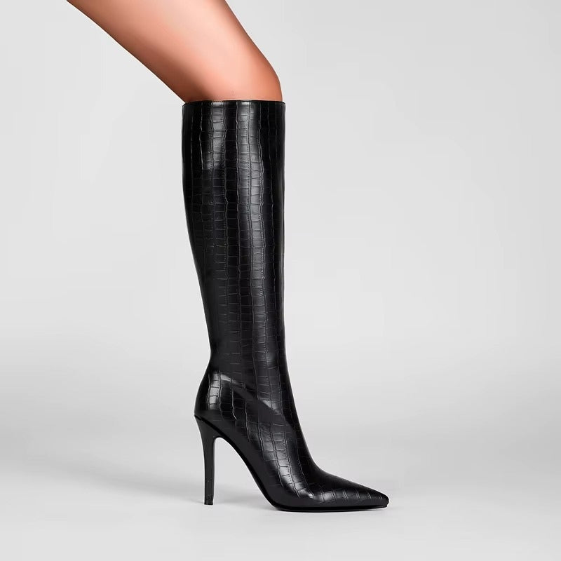 Kelsey - Bottes hautes jusqu’au genou avec bout pointu et fermeture éclair arrière