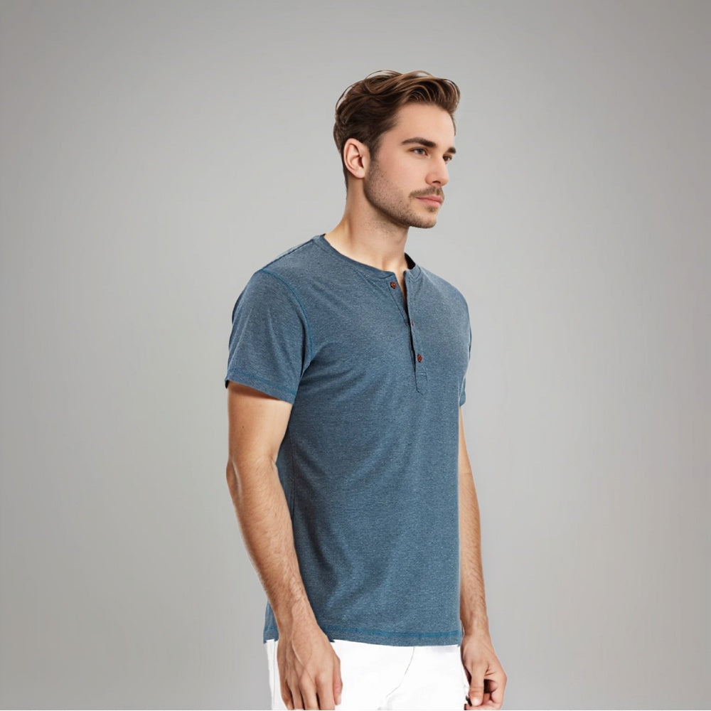 Stefan - Koszulka Henley Slim Fit z krótkim rękawem