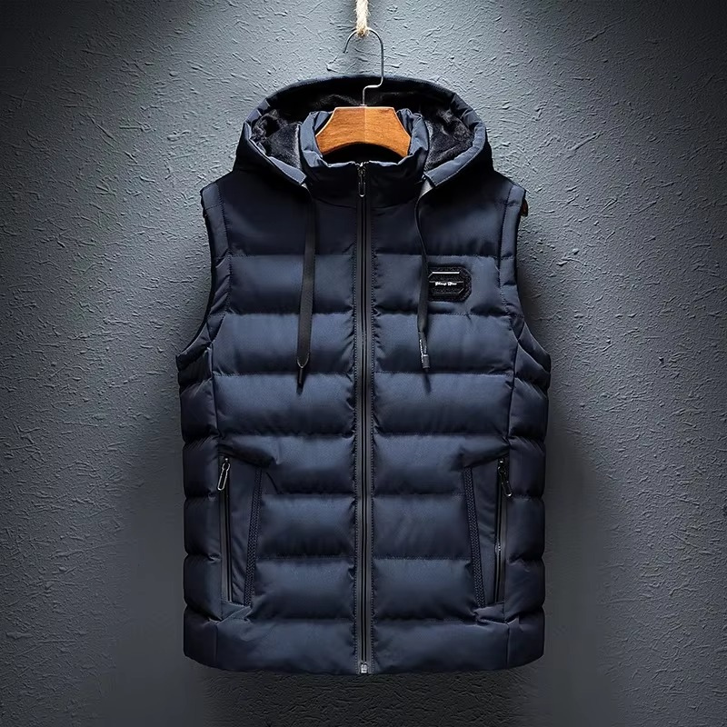 Veste matelassée sans manches pour homme avec capuche et fermeture éclair devant