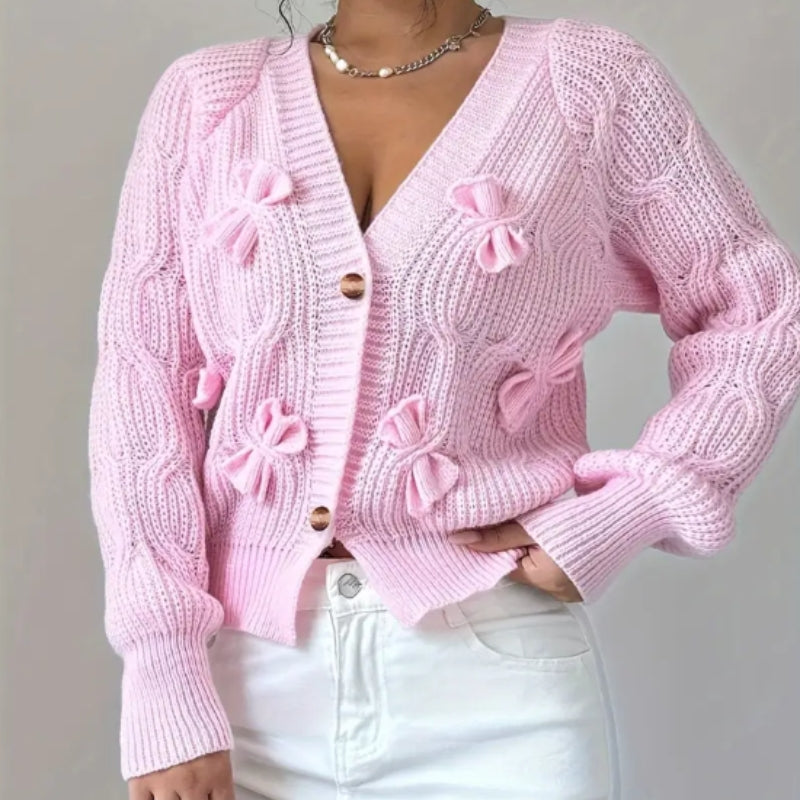 Amelia – Long Sleeve V-neck cardigan with bow
