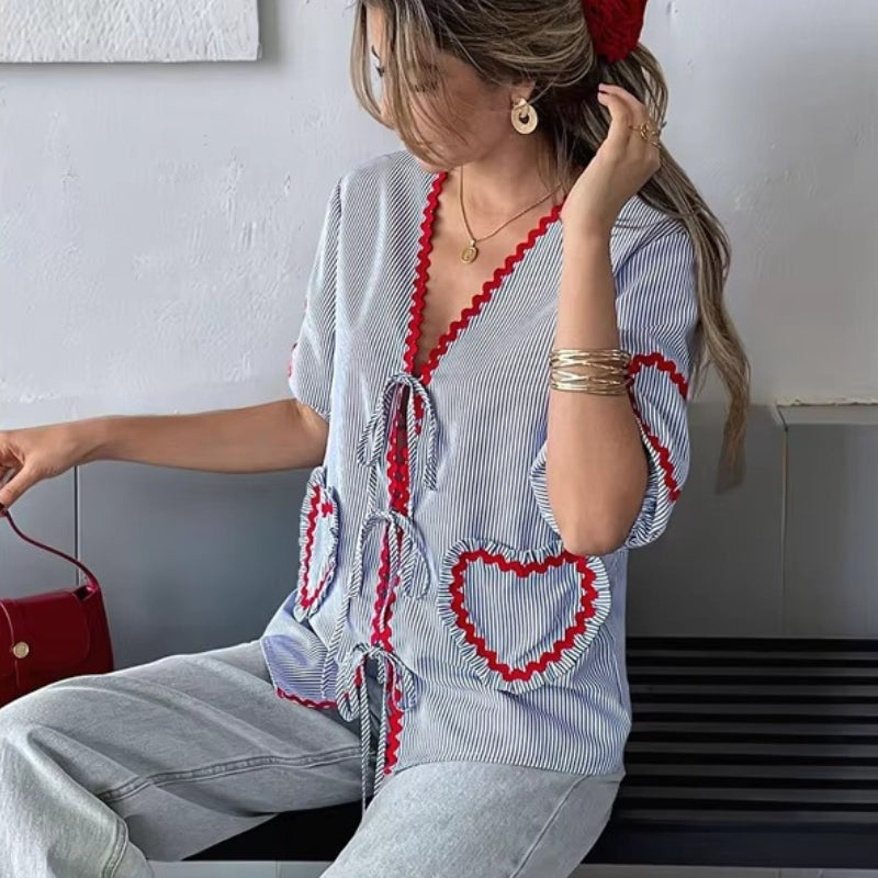 Luna – Bluza cu Mâneci Lungi, Decolteu în V și Croială Lejeră