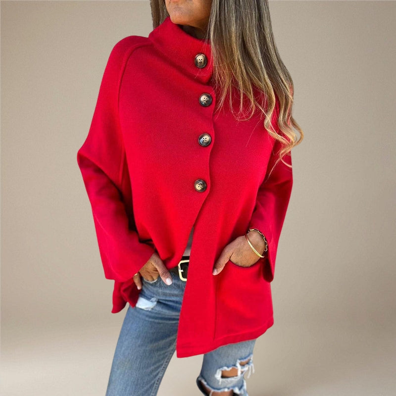 Victoria – Long Sleeve Loose-Fit Coat with Buttons and Pockets