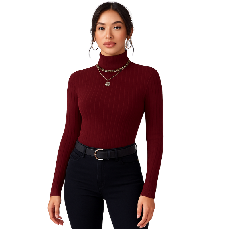Lillian – Pulover slim fit cu guler înalt și mâneci lungi