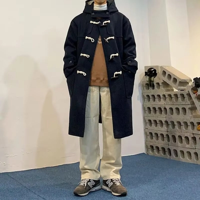 Roland - Long sleeve mid length coat with hood and pockets