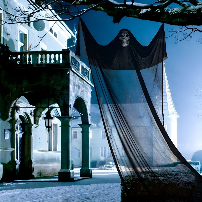 SkullGaze – Decorazione sospesa a forma di teschio con occhi LED e suoni spaventosi