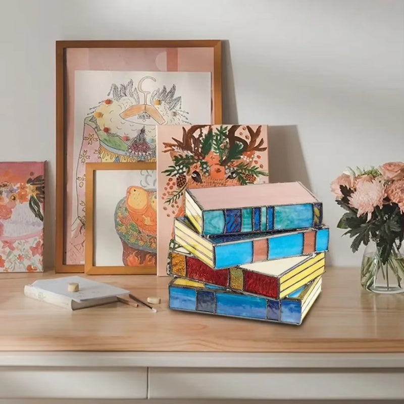 LumaStack – Lampe de table décorative moderne en forme de livre avec mosaïque multicolore